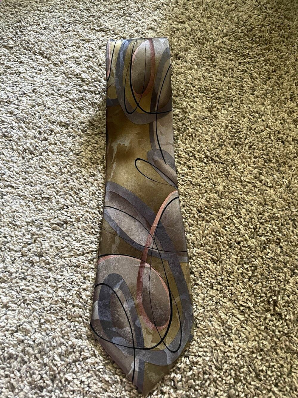 Vintage J. Garcia Men’s Tie 100% Silk Butterfly Study II Brown Gray Black 2004